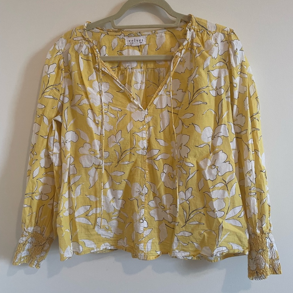 Yellow patterned long sleeve blouse